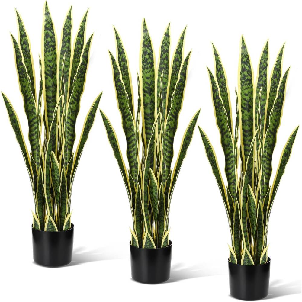 Leaf Yellow Edge Simulation Plant Tiger Orchid with Pot (Plastic)