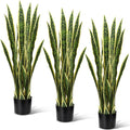 Leaf Yellow Edge Simulation Plant Tiger Orchid with Pot (Plastic)